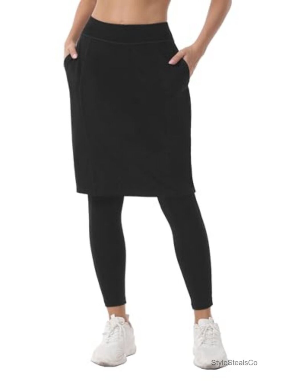 Women's Athletic Skort with Full Leggings Attached, High Waist, Knee Length,